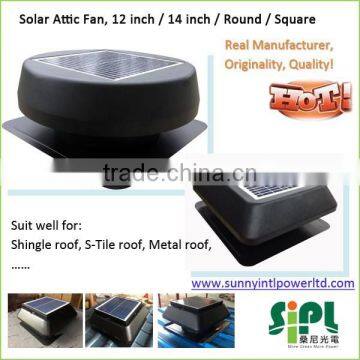 SUNNY FAN 12 watt Ventilation Use Solar Panel Powered Roof Mounted DC Exhaust Fan Attic Air Ventilator