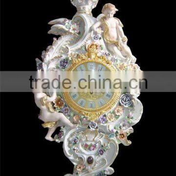 Vivid Churub Flower Ceramic Table Standing Clock, Luxury Design Hotel Decorated Desk Clock, Gold Plated Decorative Art photo-4