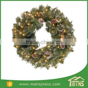 Glittery Bristle Pine Pre-Lit Christmas Wreath