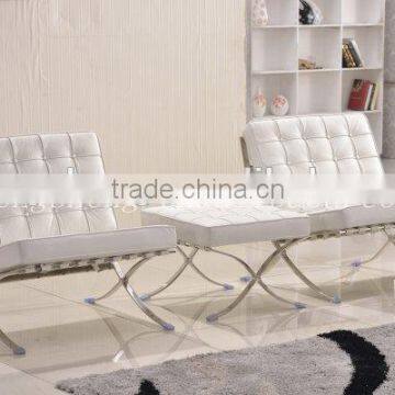 Mid Century Modern Classic Barcelona Style Replica Lounge Chair&Ottoman With PU or White Leather and Stainless Steel Frame photo-3