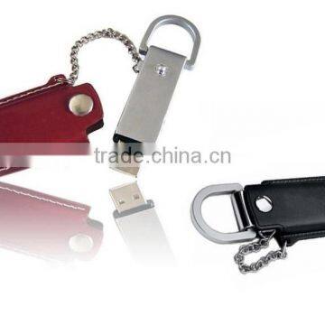 custom metal USB flash driver with leather sleeve