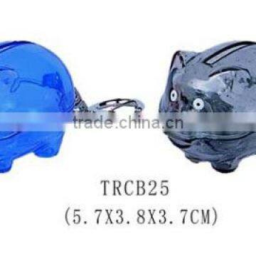 keychain Clear Glass Chubby Pig Piggy Bank Saving Money Coin Box