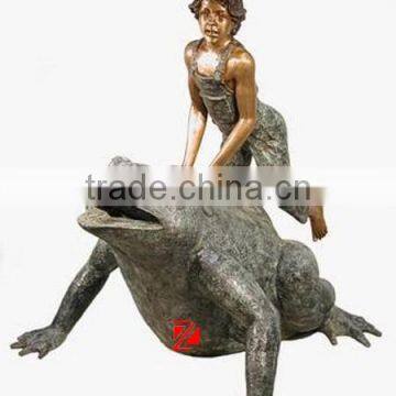 bronze garden boy ride frog water fountain with cheap