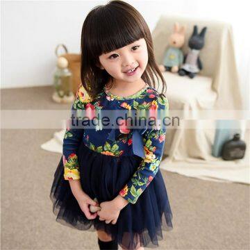 2015 New Autumn Girls Clothes Long Sleeve Flower Print Girl Dress For Party Wedding Children Kids Girl Floral Dress For School photo-2