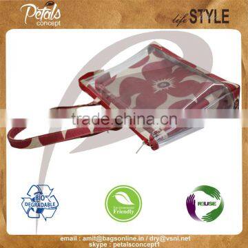 Designer Flora Print See Through Pvc Juco Tote Bag With Pouch photo-3