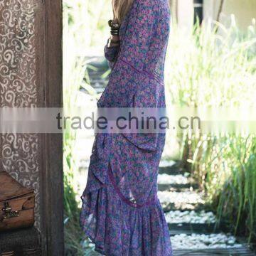 New Style Long Sleeve Chiffon Flirty V Neck Frock Design Maxi Dress Sexy Necked Women Picture HSd5175 photo-4