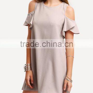Cold Shoulder Ruffle Sleeve Shift Dress Women Fashion Boutique Dress photo-2