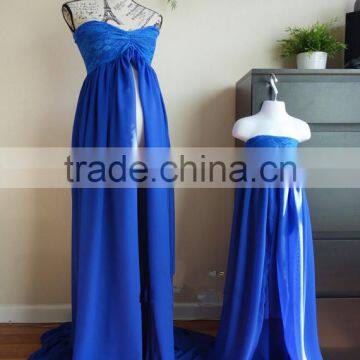 Mommy And Daughter Party Dress Maternity Blue Chiffon Floor Length Gown Dress photo-4