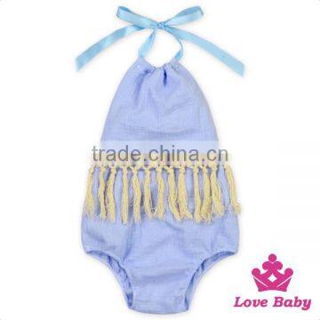 Spring Adorable Plain Color Halter Decorative Tassels Infant Bodysuit Toddler Newborn Clothes Baby Girl Blank Romper