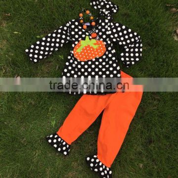 SALE girls polkka dot pants sets Halloween long sleeve sets kids pumkin hallwoeen clothing with necklace and headband