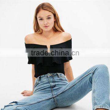 2017 Summer Popular Ladies Sexy Bardot Neckline Ruffled T-shirt photo-3