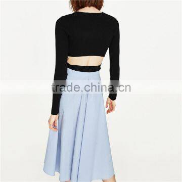 2017 OEM Spring Pure Wathet Blue Layered Long High Waisted Skirts photo-3