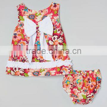 Fashion Rainbow Floral Baby Girl Clothing Set With Bow 2pcs Swing Top And Diaper Cover Set Adorable Infant Clothes CS90425-15