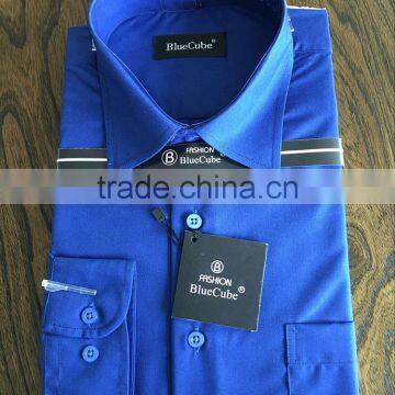 High quality pure color temperament classic men blue long-sleeved shirt