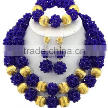 Double Rows Gold Tone Carved Balls Crystal Beads AfricanJewelry Set