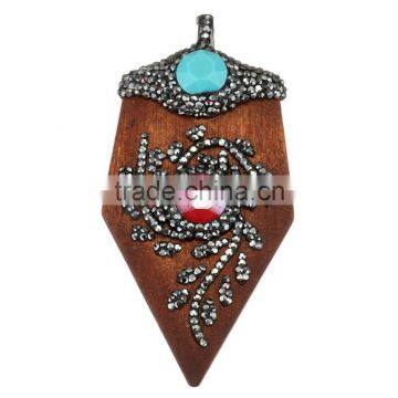 New mixed original wood pendants with Rhinestone brass