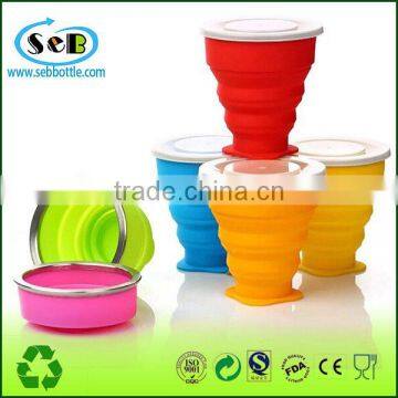 Outdoor silicone folding cup with lid , Travel Camping Folding Collapsible Cup , foldable mug