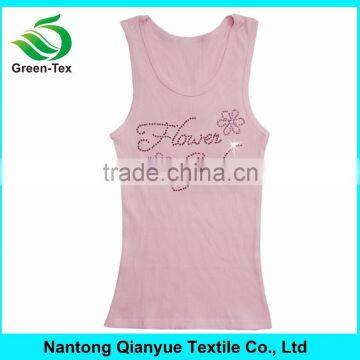 Bridesmaid Pink Tank Tops Wholesale Cotton Lace Bling Rhinestone