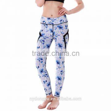 latest blue white flower yoga jogging legging /morning xg high waist e se plus size high waist athletic high waist yoga pants