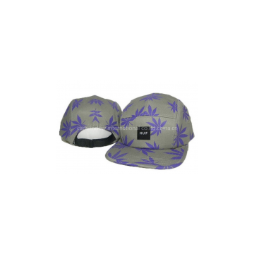 Allover Leaves Printed 5 Panel Camper Cap With Plastic Release Buckle Closure