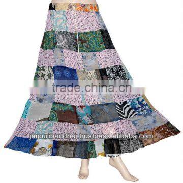 New Women Cotton Patchwork Long Skirt Designer Gypsy Hippie Skirts With Patch Work