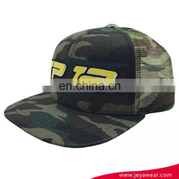 New Fashion Camo Cheap Custom Embroidery Flat Brim Snapback Mesh Cap Hat On Sale