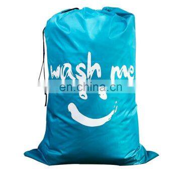 Laundry Traveling Jumbo Nylon Strap 24x36 Inches(Blue-smile) Drawstring Bag Polyester Drawstring Bag Nylon Drawstring Bag