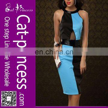 Latest round neck one piece splice dresses