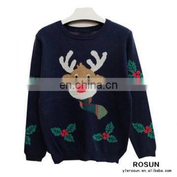 100% Cotton Royal Blue Reindeer Leaf Print Christmas Jumper