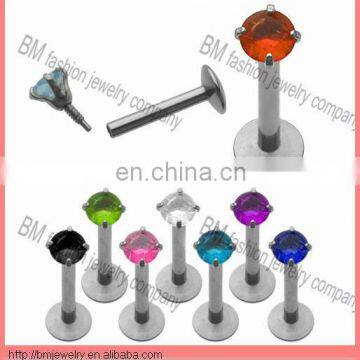 Internal treaded labret ring crystal lip body piercing jewelry