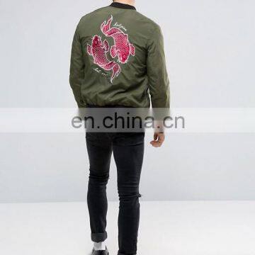 2017 Wholesale New Design Bomber Jacket With Koi Carp Back Embroidery photo-2