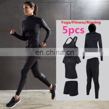 5pcs/set Women's Suits Yoga Sports Wear Activewear Sexy Sport Fitness Clothing Sets Gym Clothes