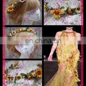 Aidocrystal sunflower flower crown bridal tiara wedding hair accessories, flower girl hair accessory