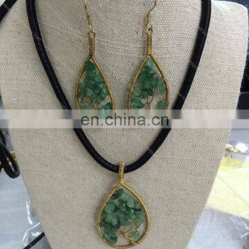 So so hot fashion beautiful design tree of life Green aventurine jewelry sets