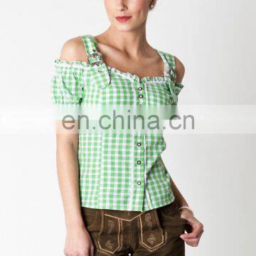 Cheap German women Green white chequered trachten blouse / Authentic Trachten Blouse