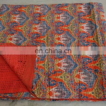 Decorative Handmade Kantha Quilt Indian Floral Print Bedspread Kantha Blanket Hand Quilted Kantha Gudari Beach cover Throw