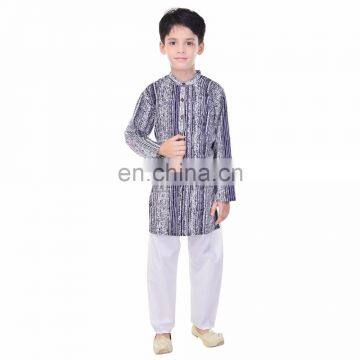 Soundarya high quality casual cotton printed long sleeve kurta and payajama set for boys