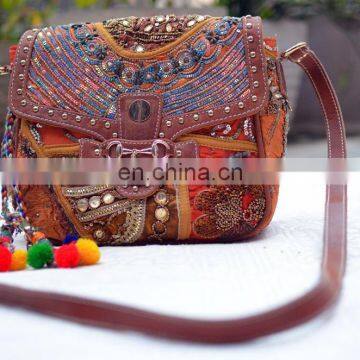 BANJARA BAG ETHNIC TRIBAL LOOK BAG HANDMADE EMBROIDERED COTTON CANVAS BAGS WITH POM POM TASSEL CHARM