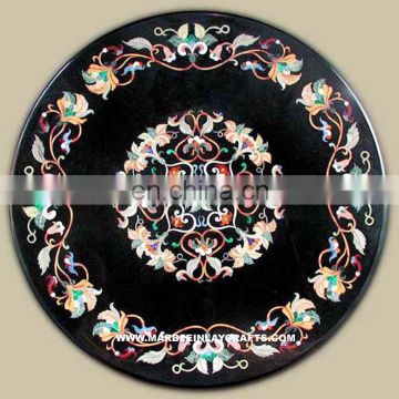 Black Marble Inlay Table Top Antique Inlaid Table Top