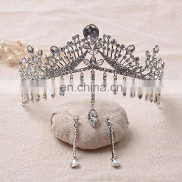 Wholesale Bridal Wedding Rhinestone Crowns Wedding Prom Party Tassel Hair Tiara with Earrings