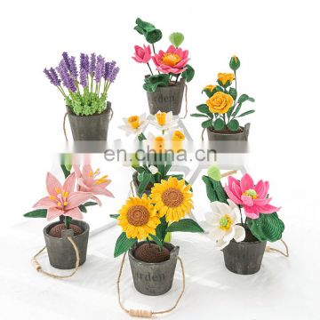 hot sale Yarncrafts Crochet potted artificial flowers Multi Chooses handmade decor