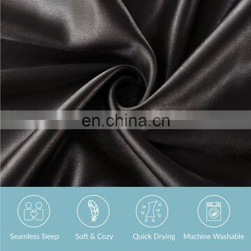 Soft 100% Polyester Real Silk Sleeping Cozy Home Black Plain Satin Body Pillow Case With Logo photo-6
