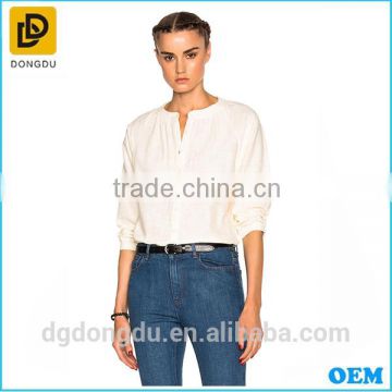 European Style Women Casual White Blouse Low Price Cotton Blouse for Ladies