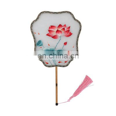 Chinese Style Multi-pattern Silk Embroidery Dual-faced Handmade Fan With Wooden Handle And Tassel Pendant(19*35cm)