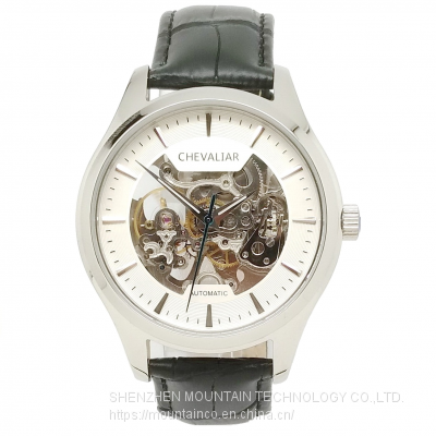 Stainless steel fashion mechanical watches Man genuine leather automatic watch