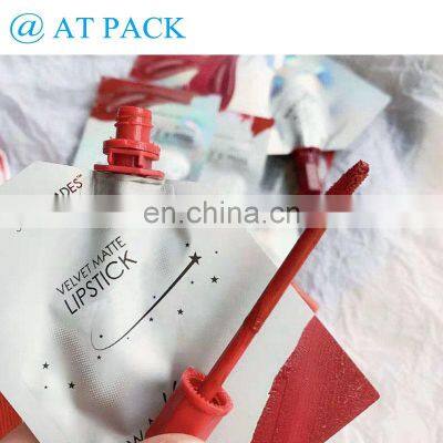 Customized Lipgloss Packaging Bags Aluminum Plated Lipstick / Mascara / Eyeliner Spout Pouch For Makeup Cosmetic lipstick sachet