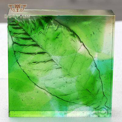 Lost-Wax Casting Pate de Verre Crystal Glass Liuli Leaf Sculpture Wall Relief photo-2