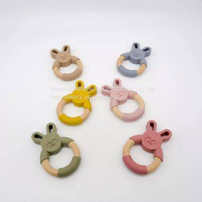 Silicone Wood Baby Teether Cute Rabbit Toys