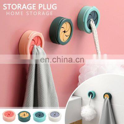 Punch Free Towel Plug Storage Circular Towel Rack Towel Holder Bathroom Organizer Wash Cloth Hook Bathroom Kitchen Accessories