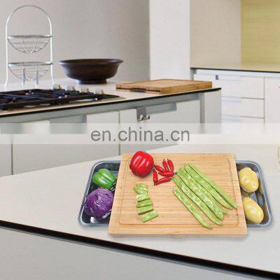 Bamboo Cutting Chopping Block Board With Containers Stainless Steel Tray Drawer for Kitchen Easy Waste Removal & Food Prep photo-3